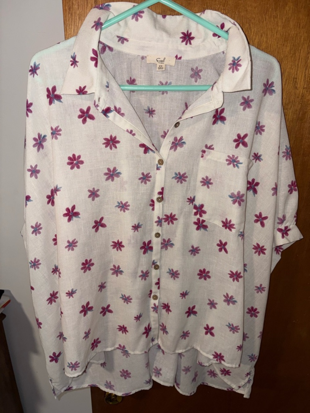 Easel White Blouse with Purple Floral Pattern
